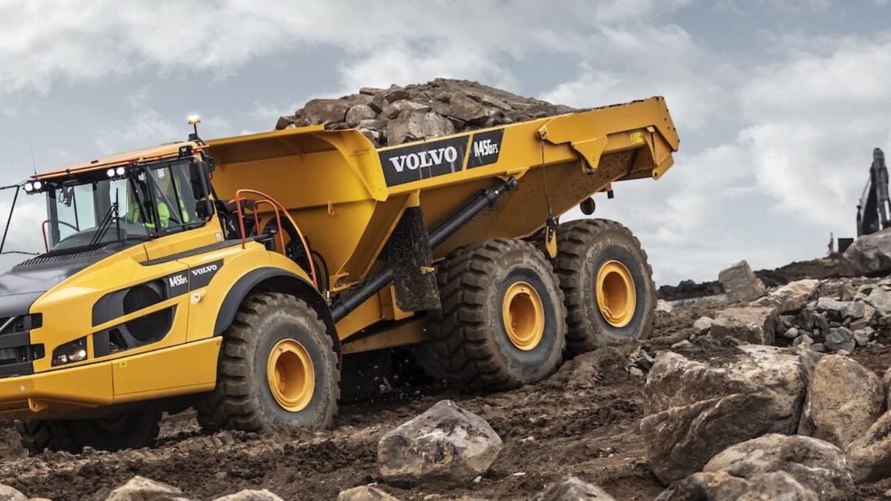 Mining articulated truck during equipment examination